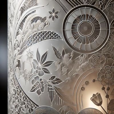 Detaliu sticlă sablată cu modele florale ornamentale